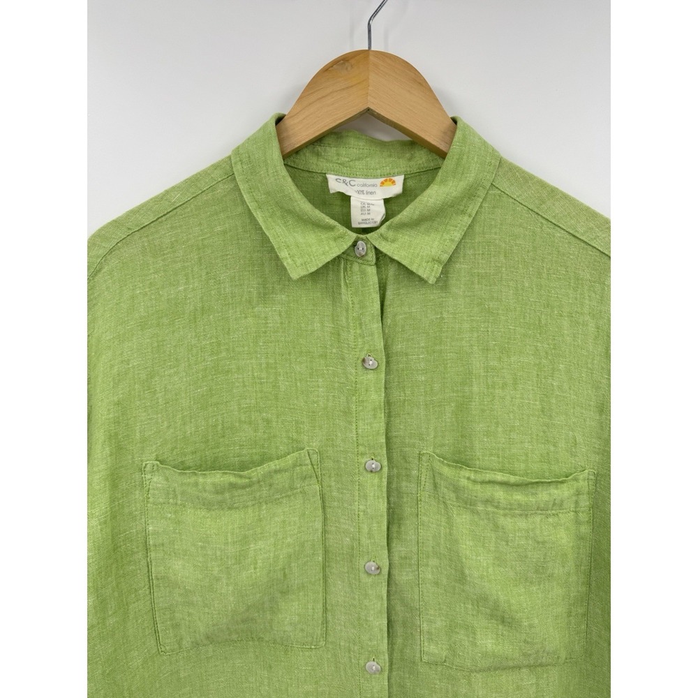C&C California Button-Down Shirt 100% Linen Lime Green Size M - Picture 4 of 8